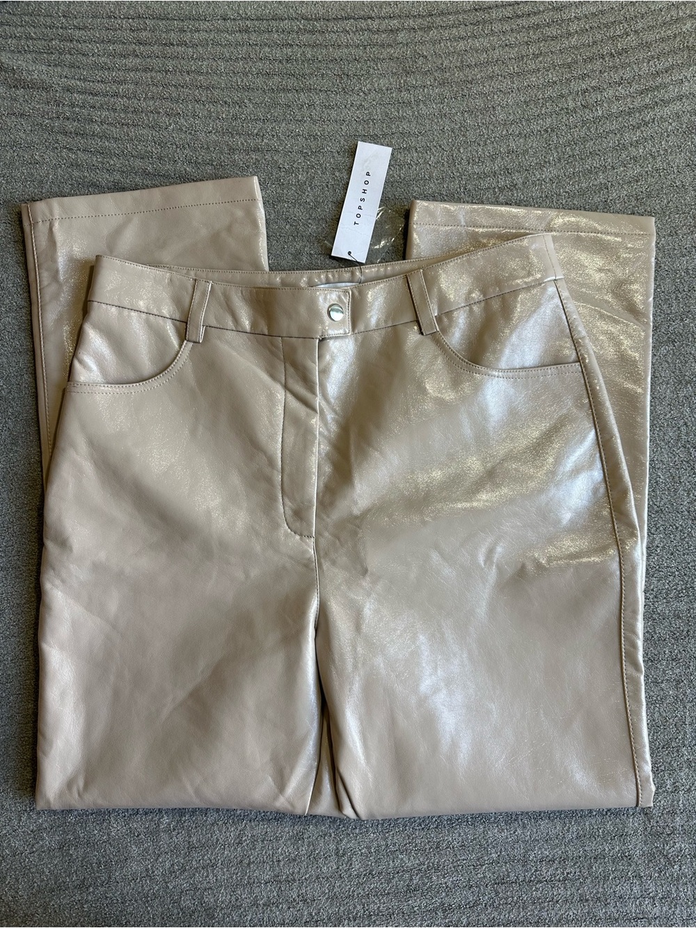 Topshop Women’s Shiny Cream Straight Leg Pants BNWT